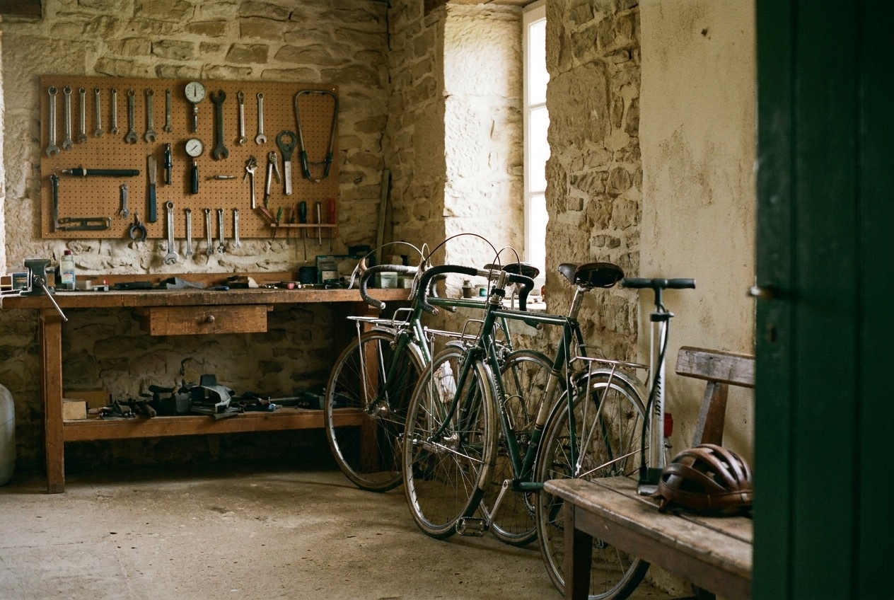 Garage vélo fermé avec outils de réparation