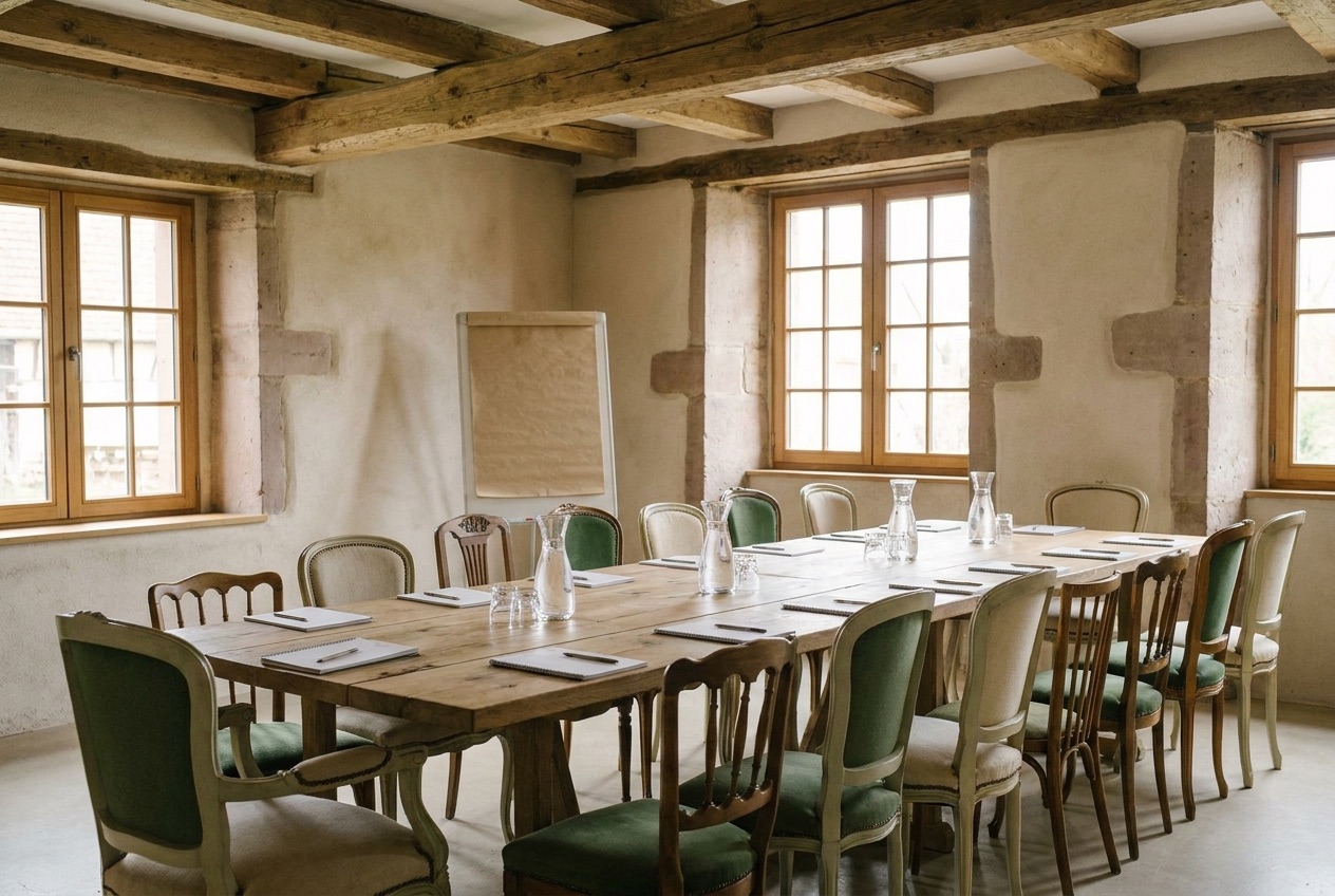 Salle de réunion à la grande table en bois